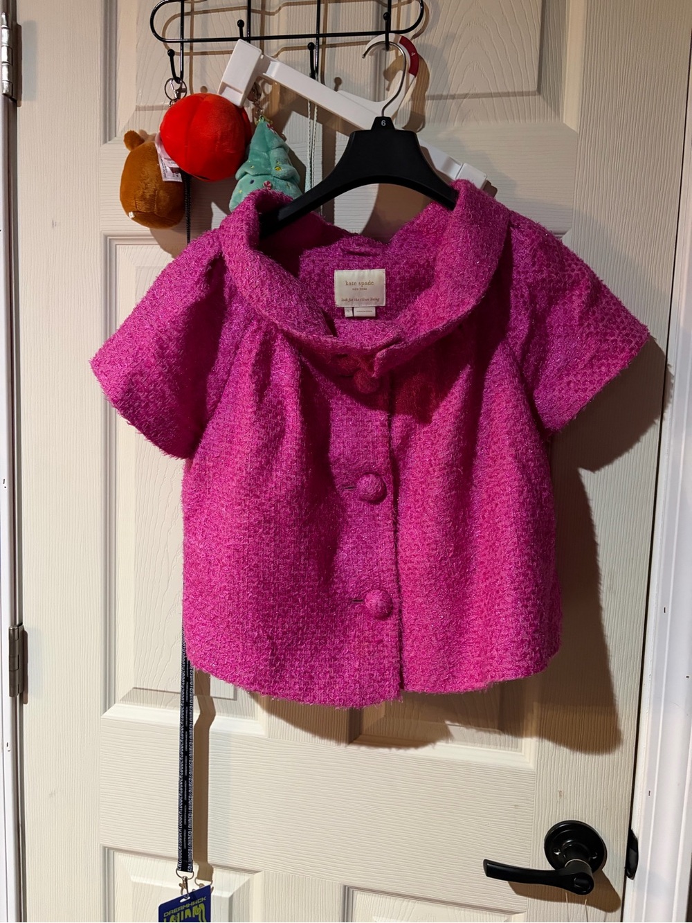 kate spade bright pink bouclé short-sleeve pea coat
